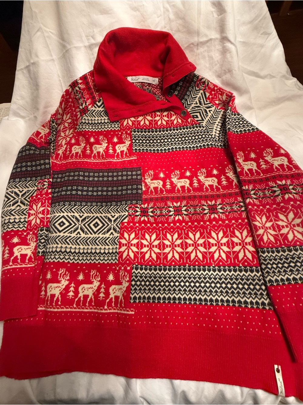 Womens Red Fair Isle Reindeer Pullover Sweater Vintage